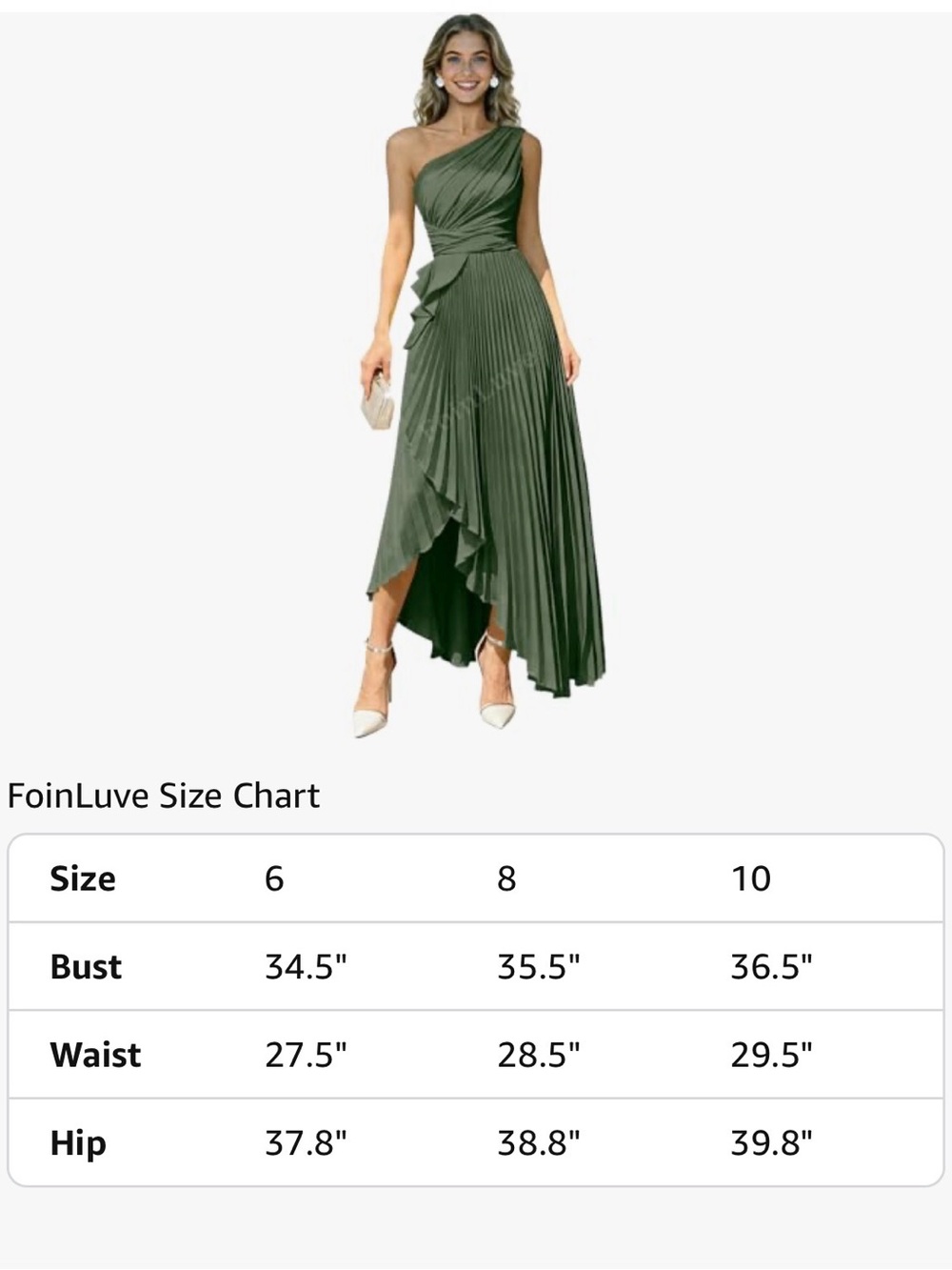 One-Shoulder Olive Green Pleated Evening Gown - Picture 3 of 3
